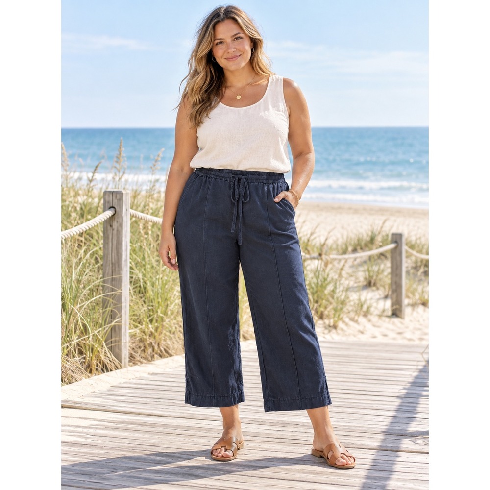 RipSkirt Hawaii Tencel Wide Leg Crop Pants Women Large Black Drawstring Relaxed